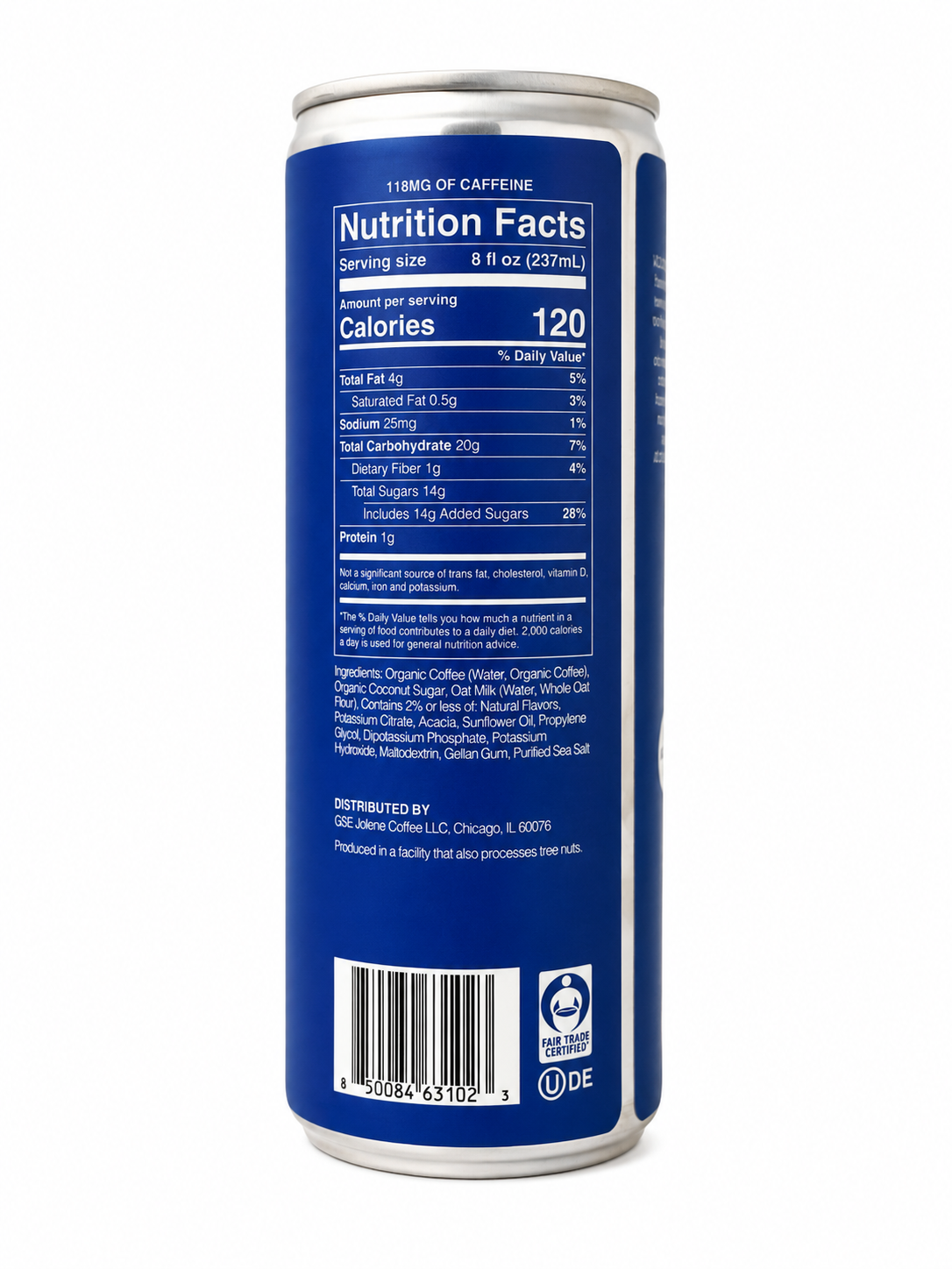Jolene Blue can, nutrition facts and ingredients panel