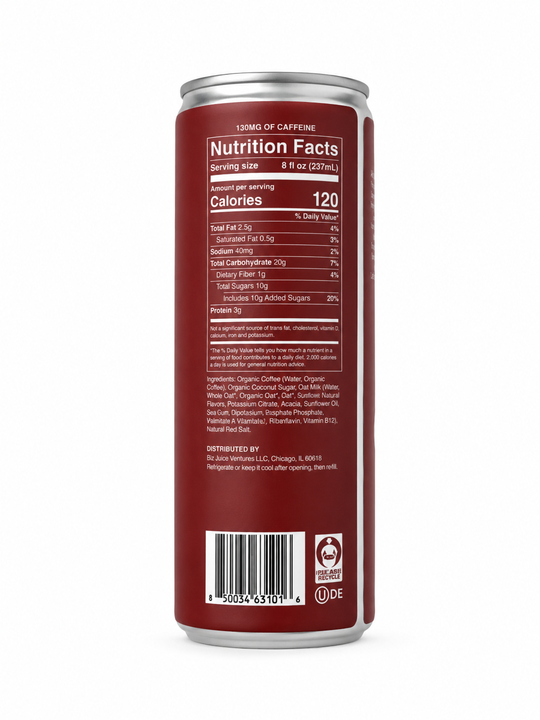 Jolene Red can, nutrition facts and ingredients panel
